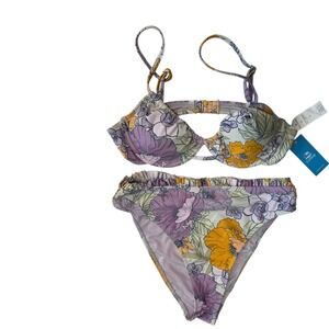 Cupshe Floral Bikini Set Padded Adjustable Straps Swimsuit‎ Cute L